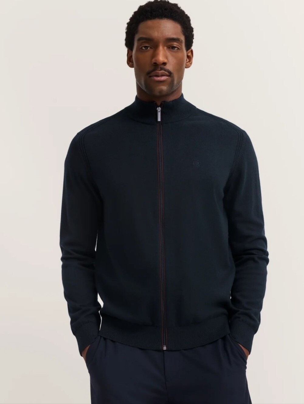 Bugatti Men's Navy Full-Zip Mock Neck Wool Blend Sweater